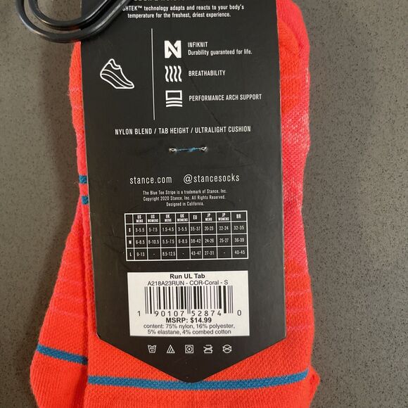 STANCE FRESHTEK 'RUN UL TAB' SOCK Coral Small Men 3-5.5 / Women 5-7.5 #A218A23 - Picture 4 of 5